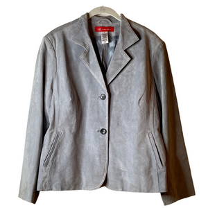Anne Klein Women's Gray/Blue 100% Suede Leather Blazer size XL